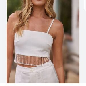 Elegant White Fringe Crop Top
